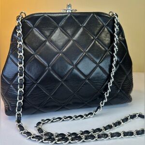 CHANEL Black Quilted Leather Frame Turnlock SHW shoulder/crossbody 1996-97 COA